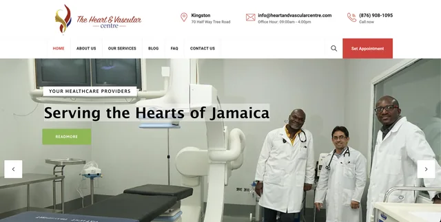 The Heart and Vascular Centre website homepage with its clinical team